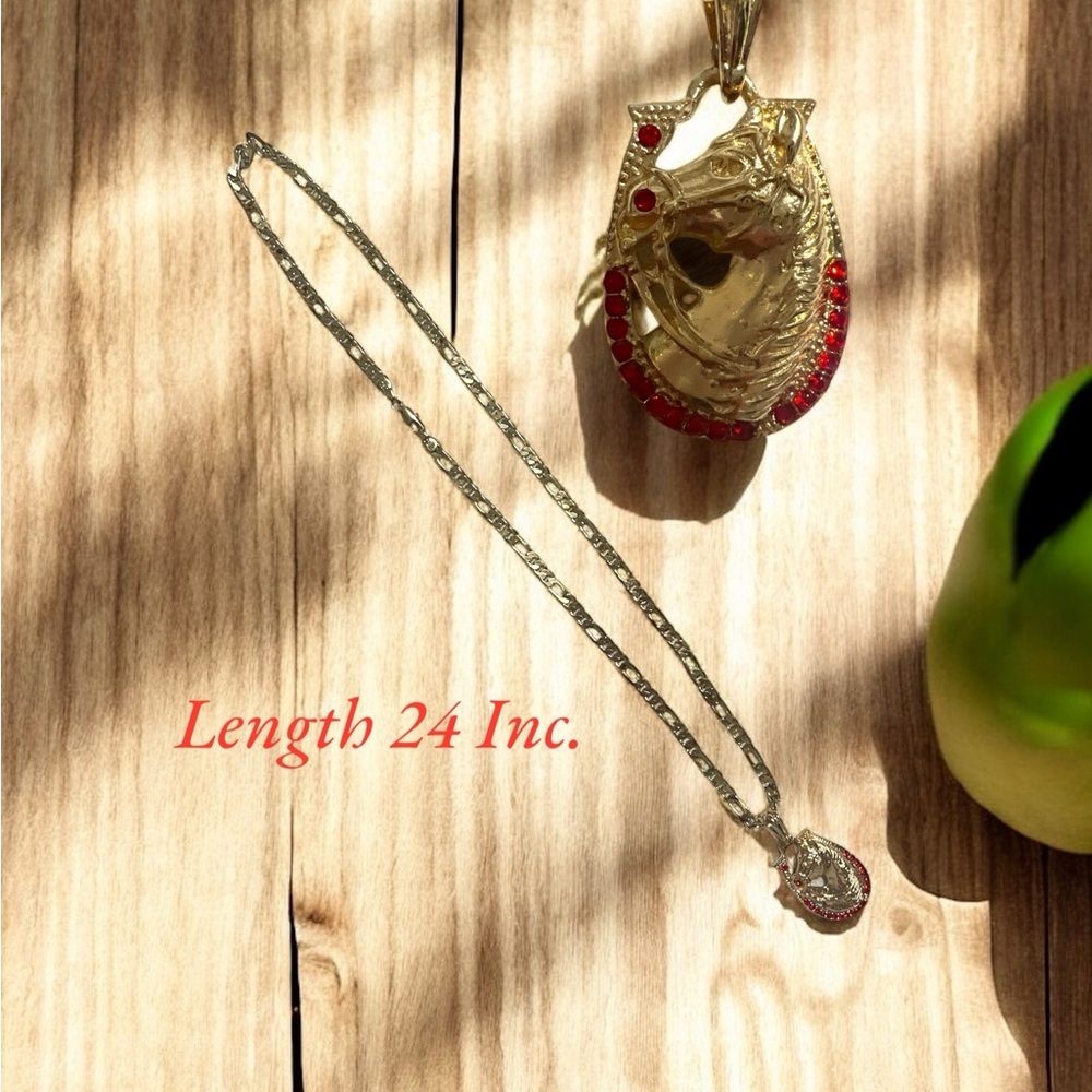 Elegant Gold and Red Pendant Necklace 24 Inc. Nickel Free.